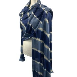 🆕 BCBG MAX AZRIA Waterfall Wrap Sweater Shrug Lux Silk Blend Tie Dye Blues Cream